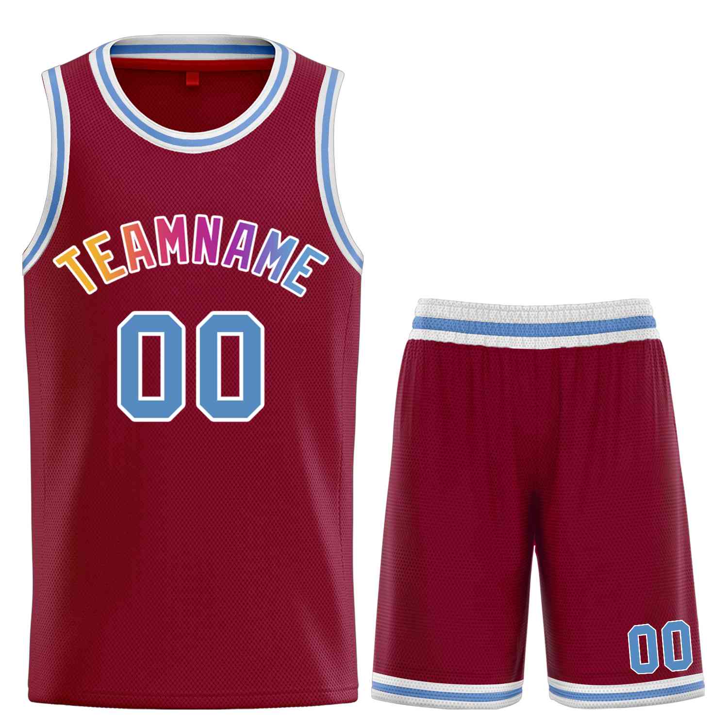 Custom Maroon Powder Blue-White Classic Sets Curved Basketball Jersey