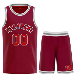 Custom Maroon Red-White Classic Sets Curved Basketball Jersey