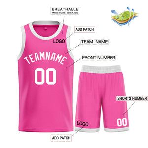 Maillot de basket-ball Bull, ensemble classique rose et blanc personnalisé