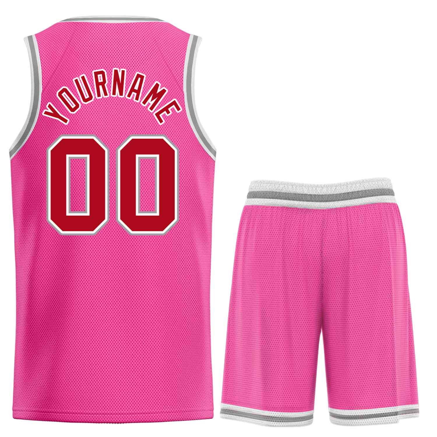 Maillot de basket-ball Bull personnalisé, ensemble classique rose rouge-gris