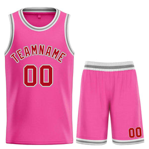 Maillot de basket-ball Bull personnalisé, ensemble classique rose rouge-gris