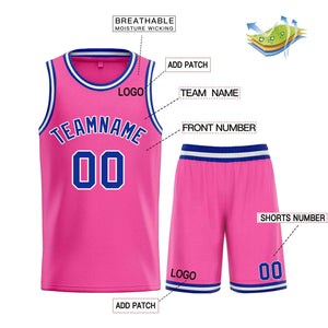 Maillot de basket-ball Bull, ensemble classique rose Royal-blanc personnalisé