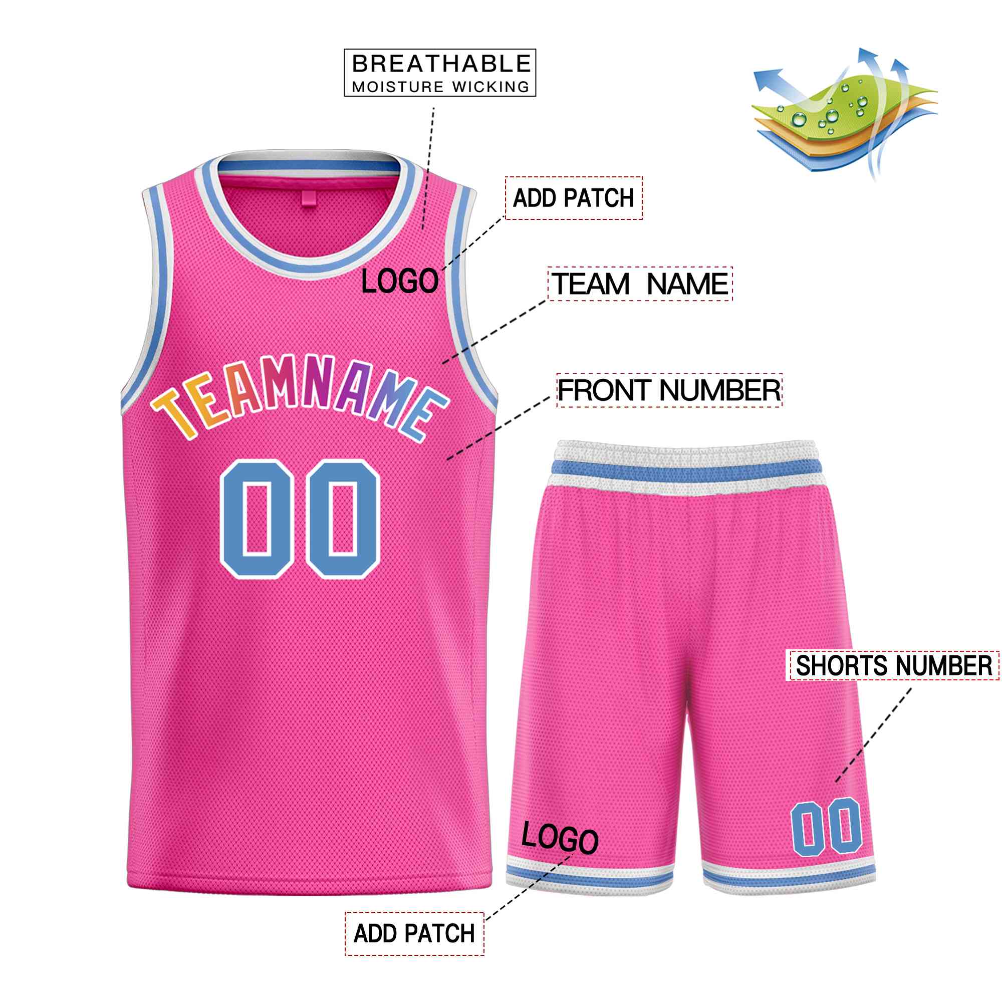 Custom Pink Powder Blue-White Classic Sets Bull Basketball Jersey