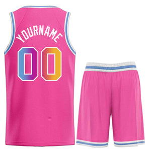 Custom Pink Powder Blue-White Classic Sets Bull Basketball Jersey