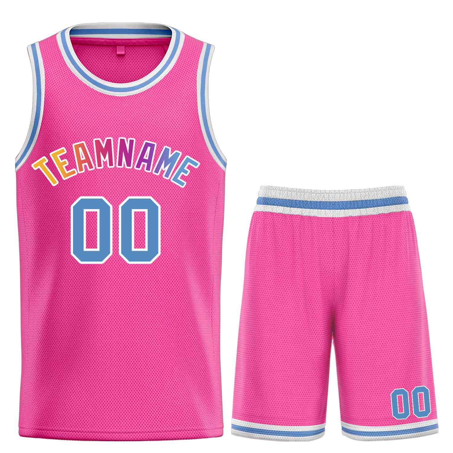 Custom Pink Powder Blue-White Classic Sets Bull Basketball Jersey