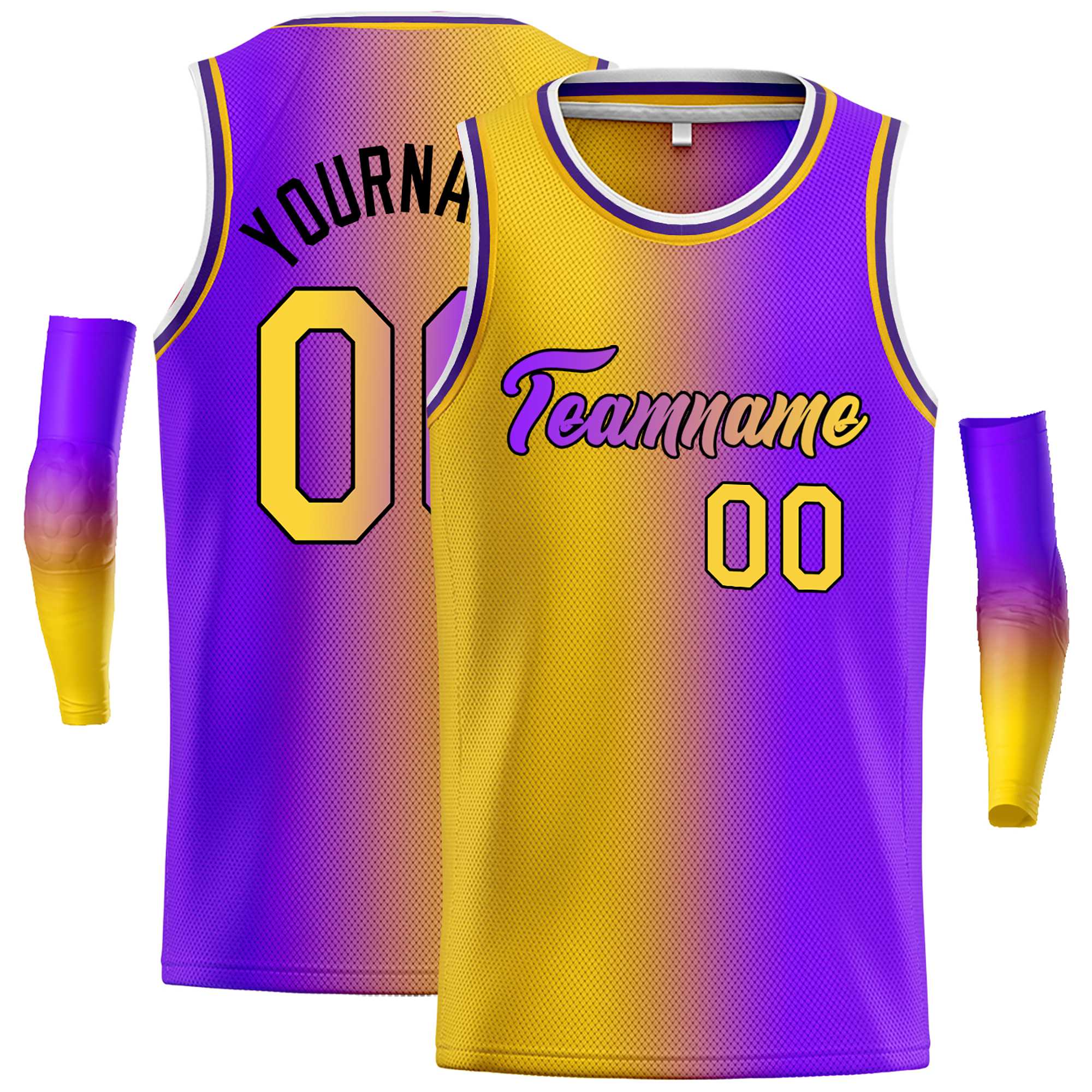 Maillot de basket-ball personnalisé, jaune, violet, noir-violet, dégradé, hauts à la mode, guérison