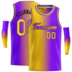 Custom Yellow Purple Black-Purple Gradient Fashion Tops Heal Basketball Jersey