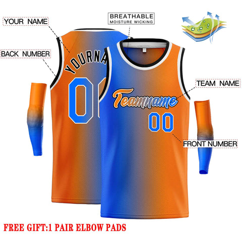 Custom Blue Orange Black-Orange Gradient Fashion Tops Heal Basketball Jersey