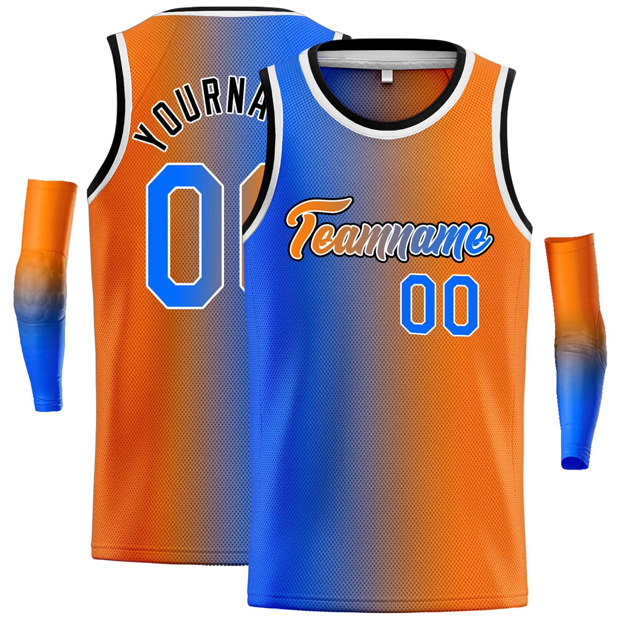 Custom Blue Orange Black-Orange Gradient Fashion Tops Heal Basketball Jersey