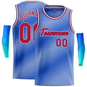 Maillot de basket-ball personnalisé, dégradé bleu clair blanc-rouge, hauts à la mode, guérison