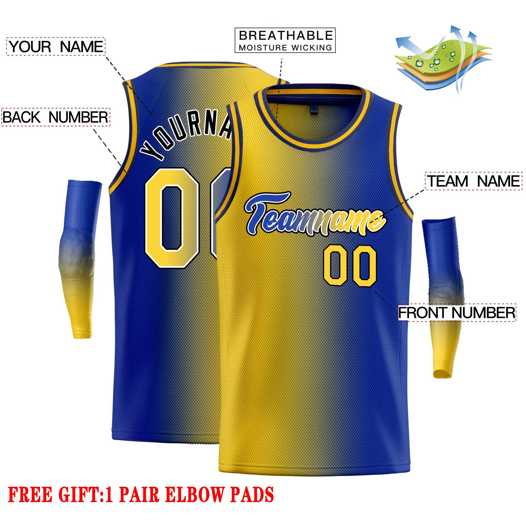 Custom Yellow Royal Black-Royal Gradient Fashion Tops Heal Basketball Jersey