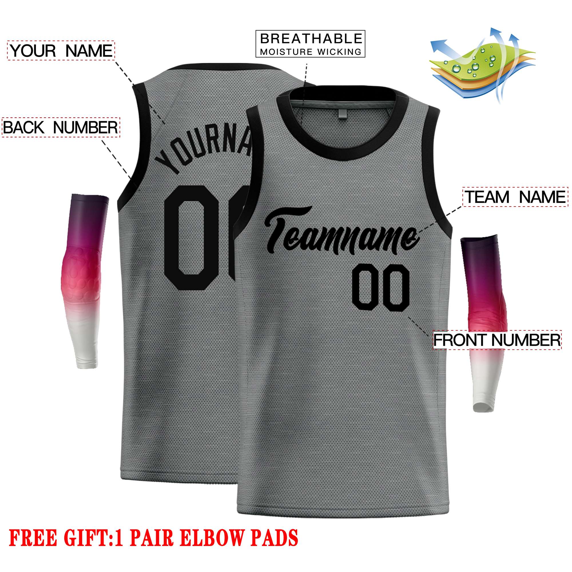 Custom Dark Gray Black Classic Tops Casual Basketball Jersey