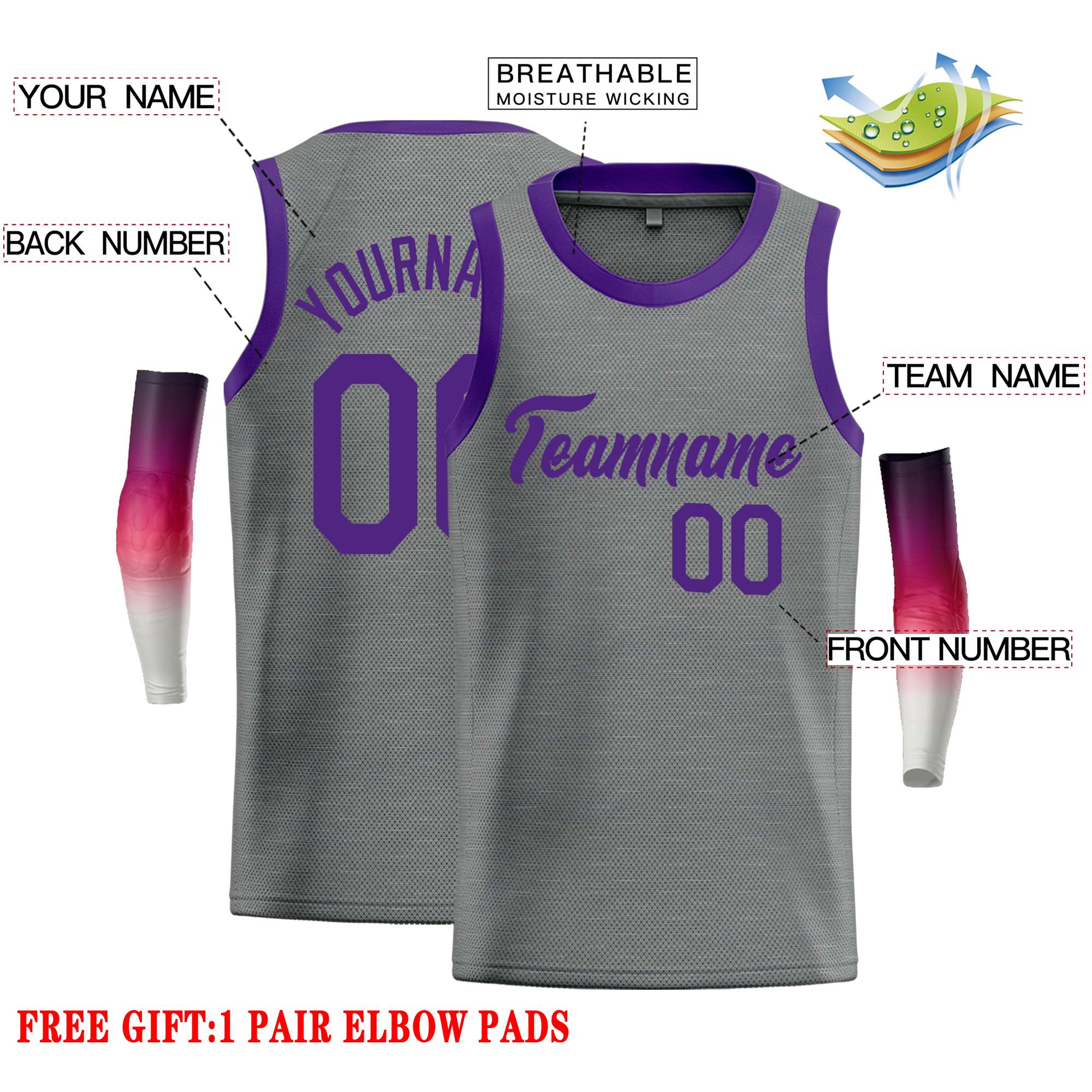 Custom Dark Gray Purple Classic Tops Casual Basketball Jersey