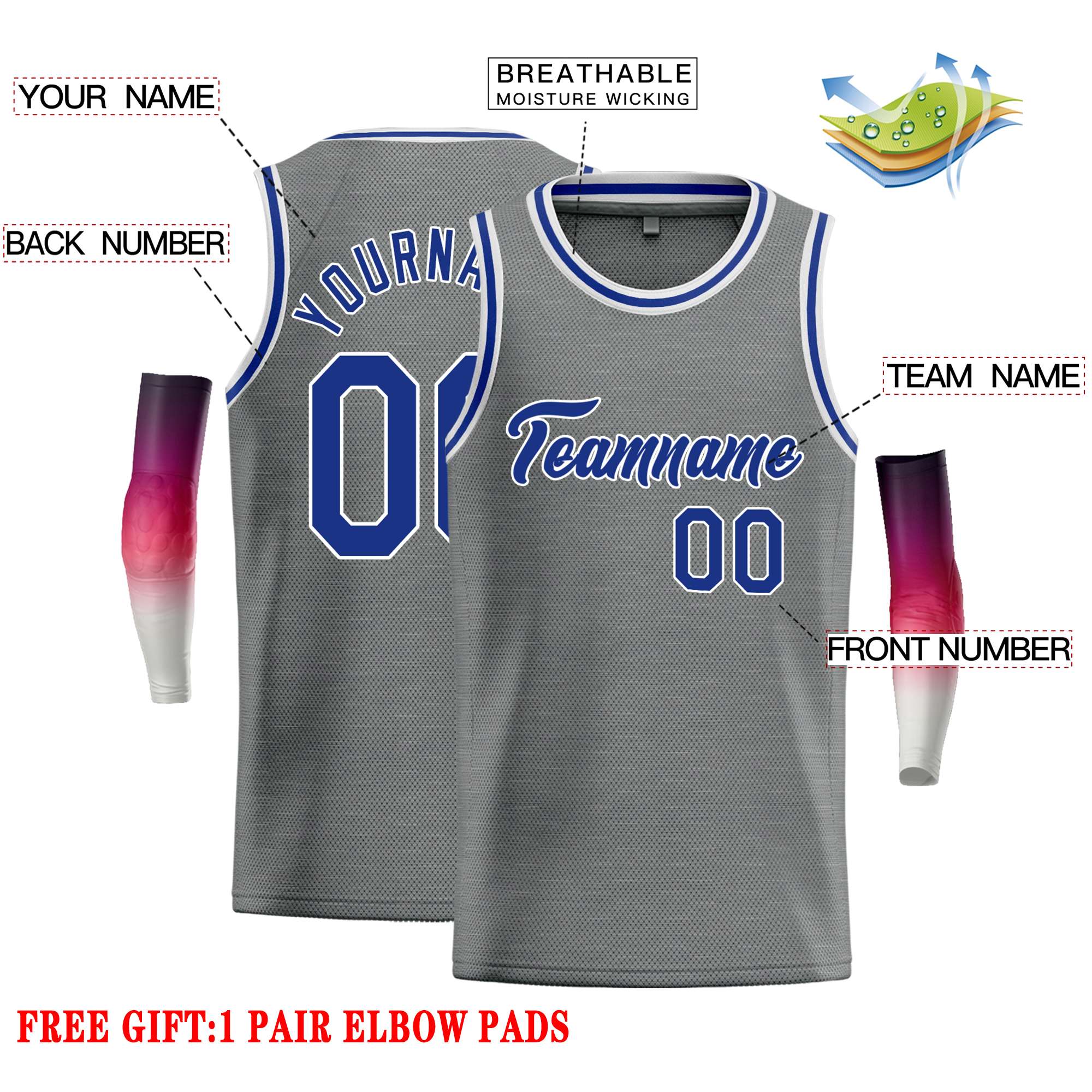 Custom Dark Gray Royal Classic Tops Casual Basketball Jersey