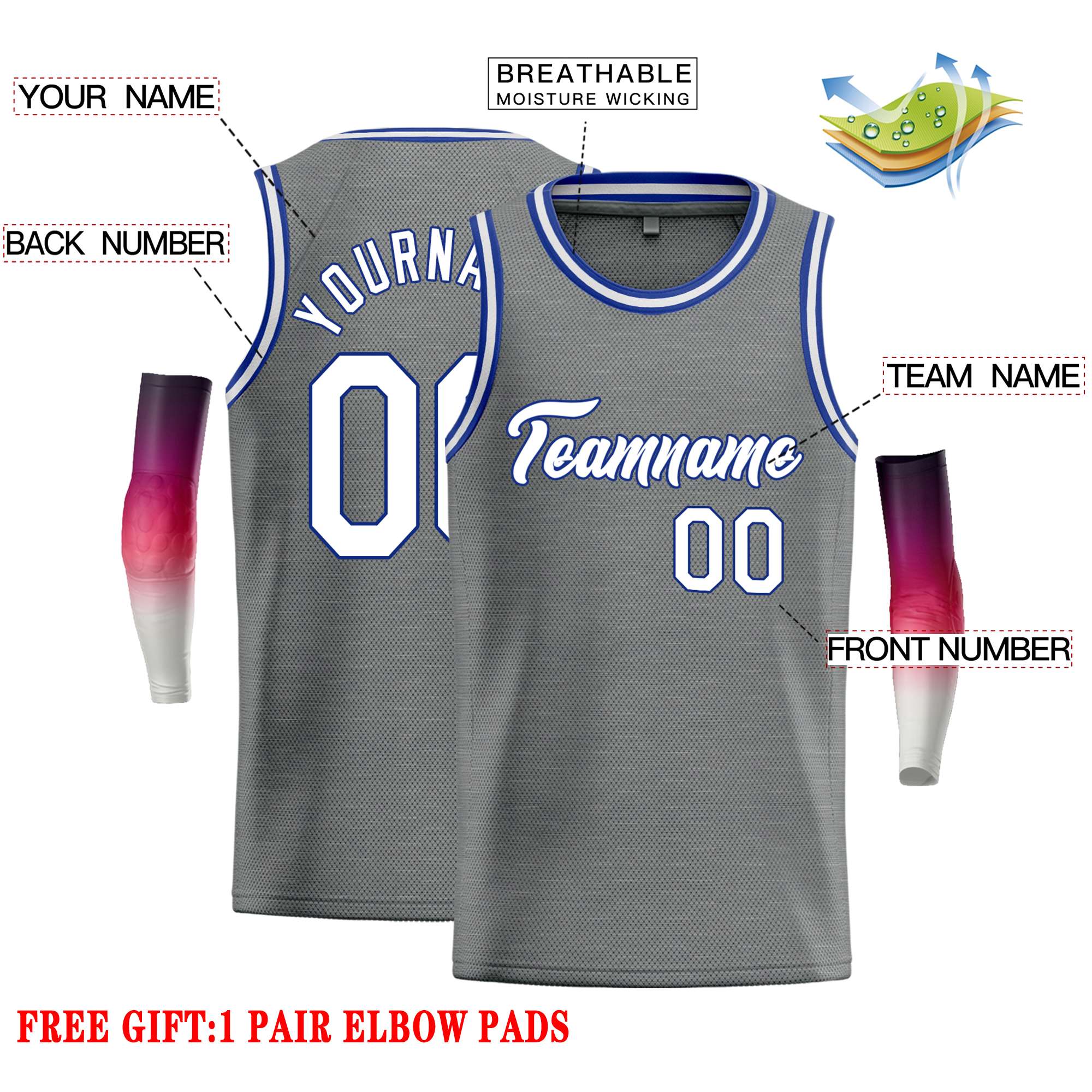 Custom Dark Gray White-Blue Classic Tops Casual Basketball Jersey