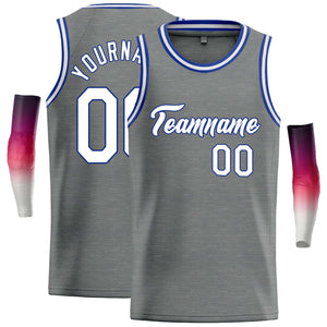 Maillot de basket-ball décontracté, haut classique personnalisé gris foncé blanc-bleu