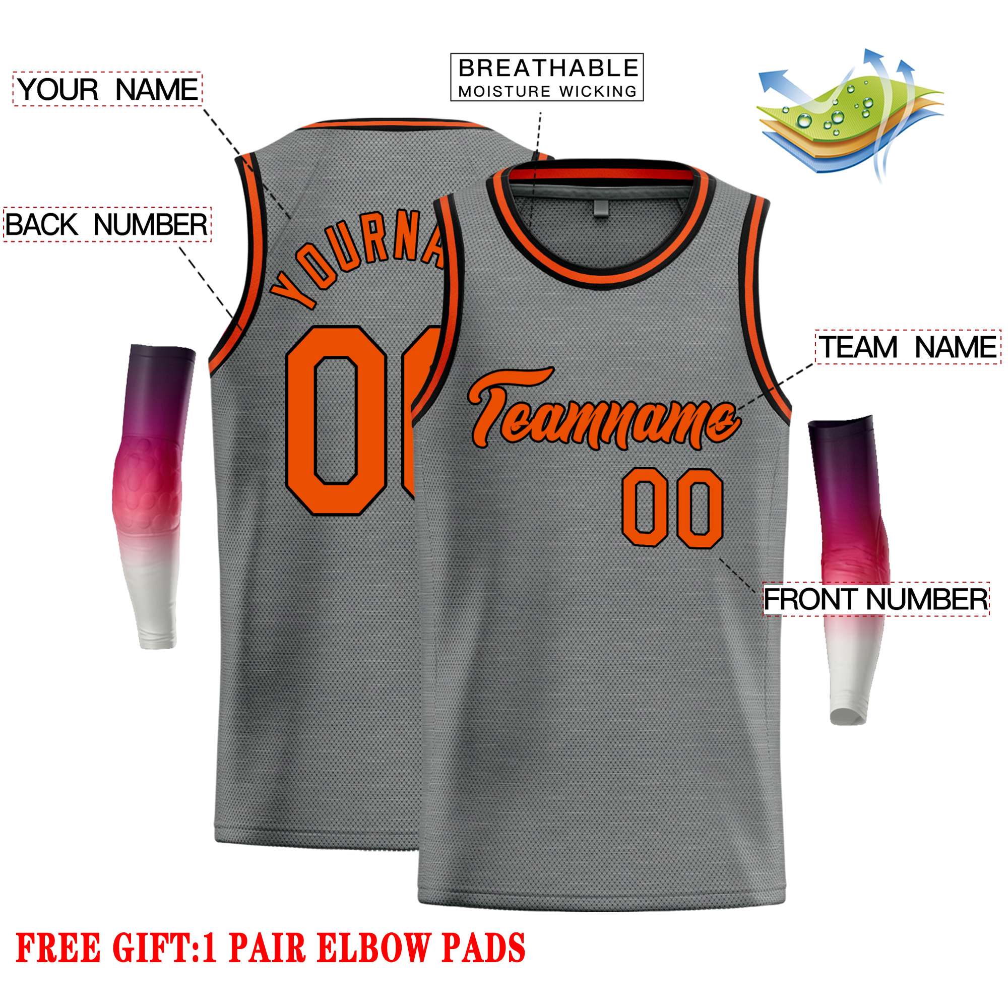 Custom Dark Gray Orange Classic Tops Casual Basketball Jersey