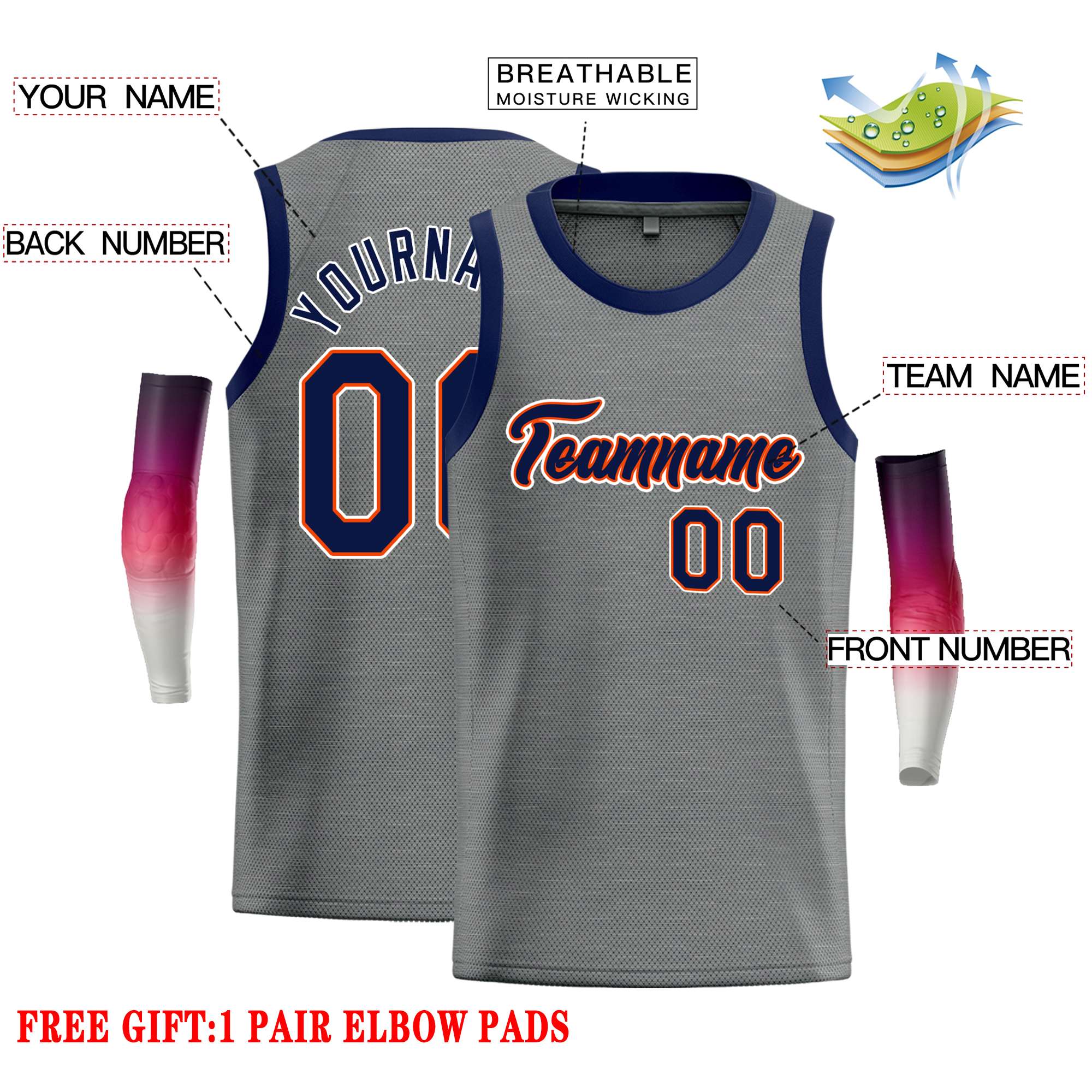 Custom Dark Gray Navy-Orange Classic Tops Casual Basketball Jersey