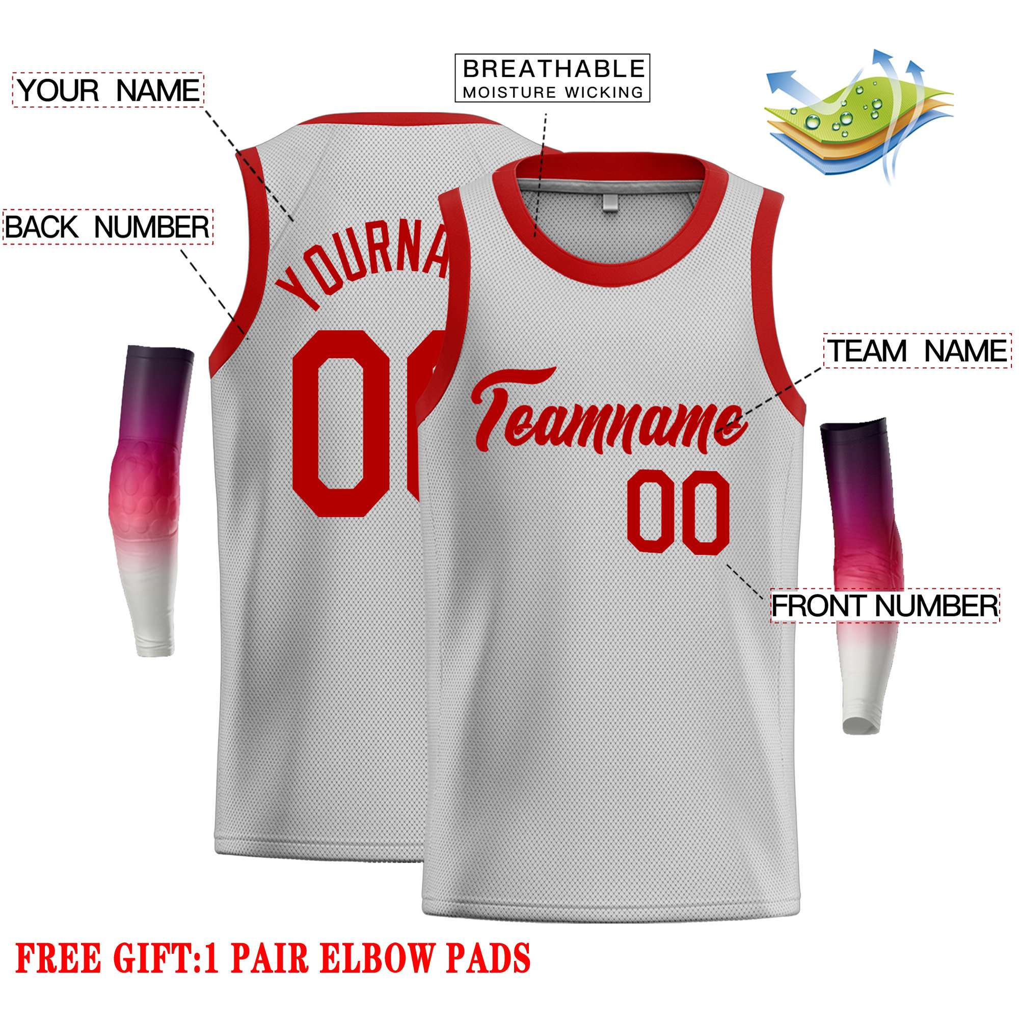 Custom Gray Red Classic Tops Casual Basketball Jersey