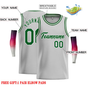 Custom Gray Green-White Classic Tops Casual Basketball Jersey