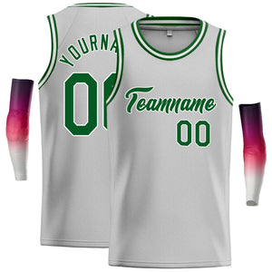 Custom Gray Green-White Classic Tops Casual Basketball Jersey