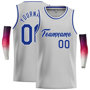 Maillot de basket-ball décontracté gris Royal-blanc personnalisé, hauts classiques