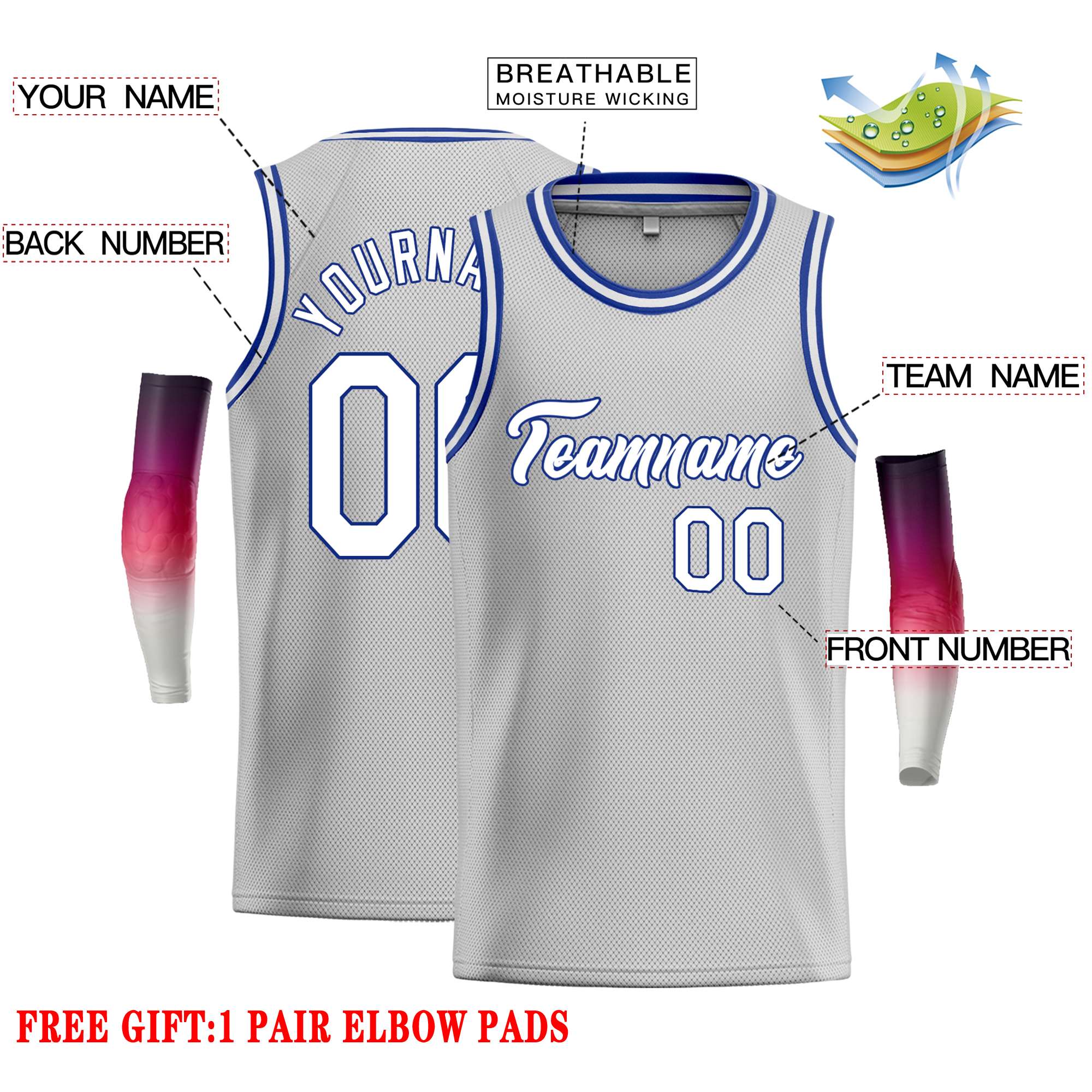 Custom Gray White-Royal Classic Tops Casual Basketball Jersey