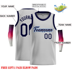 Custom Gray Navy-Power Blue Classic Tops Casual Basketball Jersey