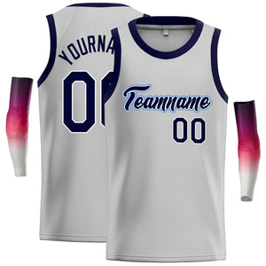 Custom Gray Navy-Power Blue Classic Tops Casual Basketball Jersey