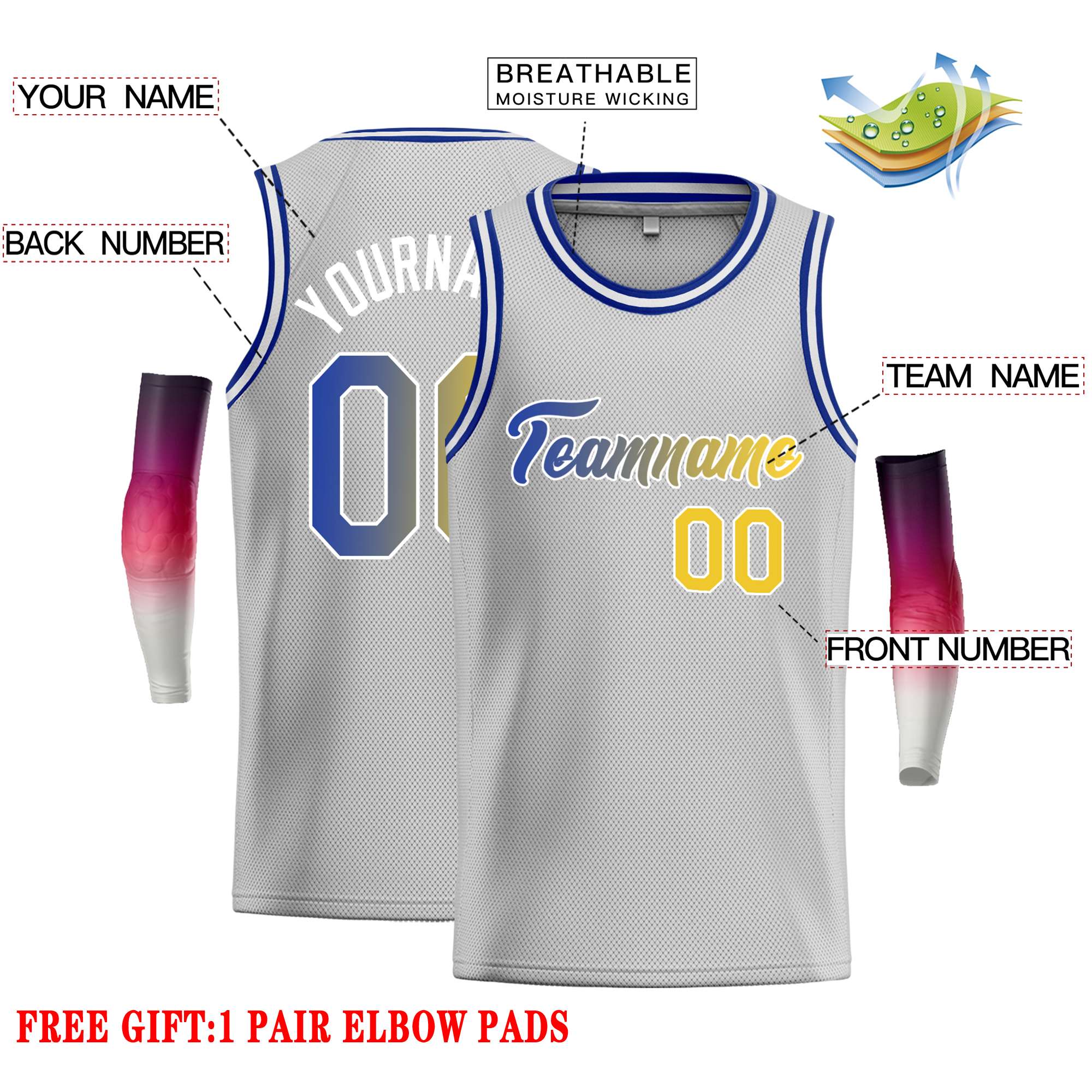 Custom Gray Royal-White Classic Tops Casual Basketball Jersey