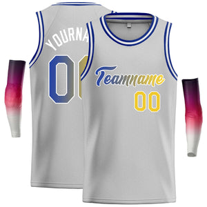 Maillot de basket-ball décontracté gris Royal-blanc personnalisé, hauts classiques