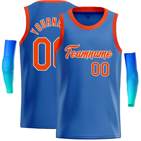 Custom Blue Orange-White Classic Tops Casual Basketball Jersey