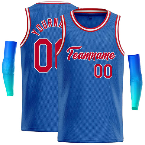Custom Blue Red-White Classic Tops Casual Basketball Jersey