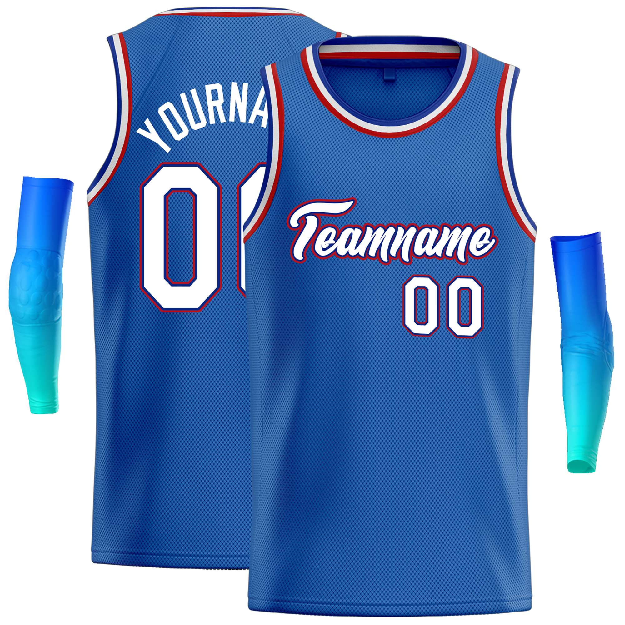 Maillot de basket-ball décontracté, haut classique bleu blanc-rouge personnalisé