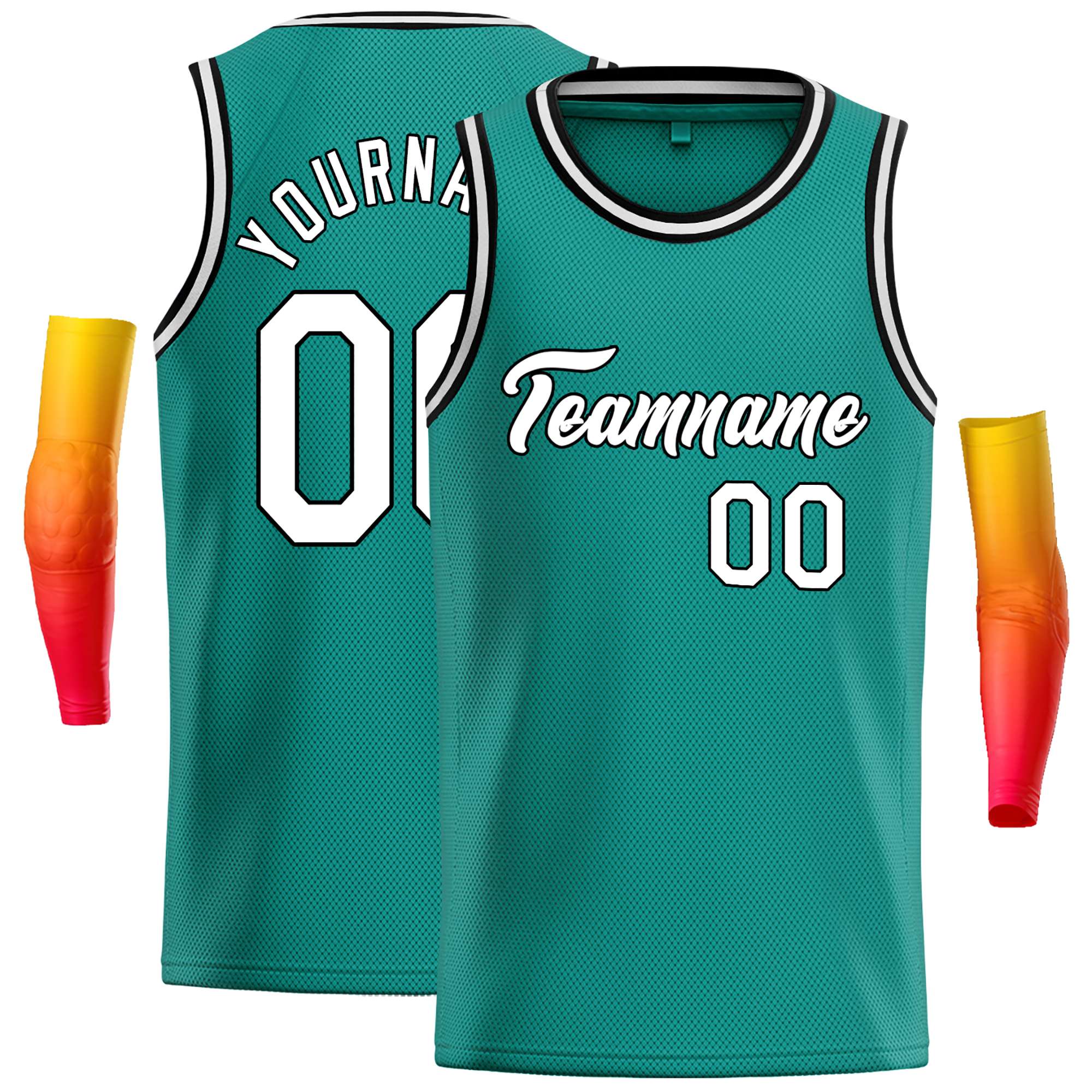 Custom Teal White-Black Classic Tops Casual Basketball Jersey