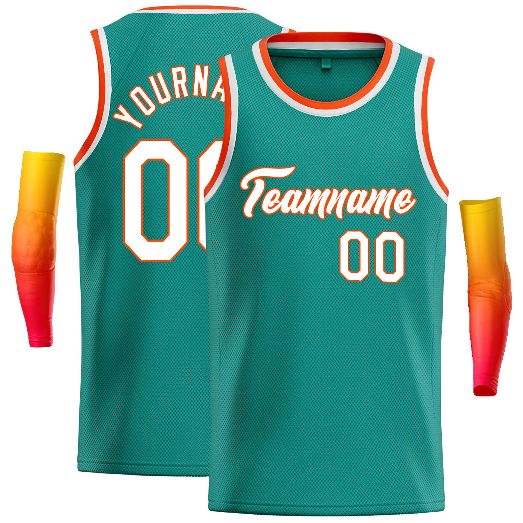 Custom Teal White-Orange Classic Tops Casual Basketball Jersey