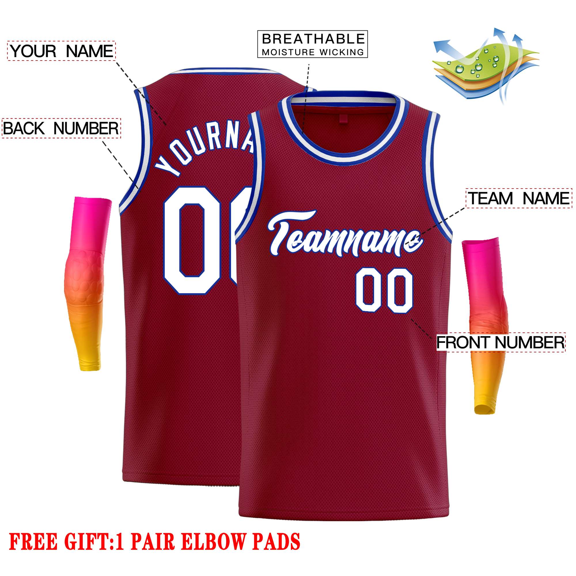 Custom Crimson White-Royal Classic Tops Casual Basketball Jersey