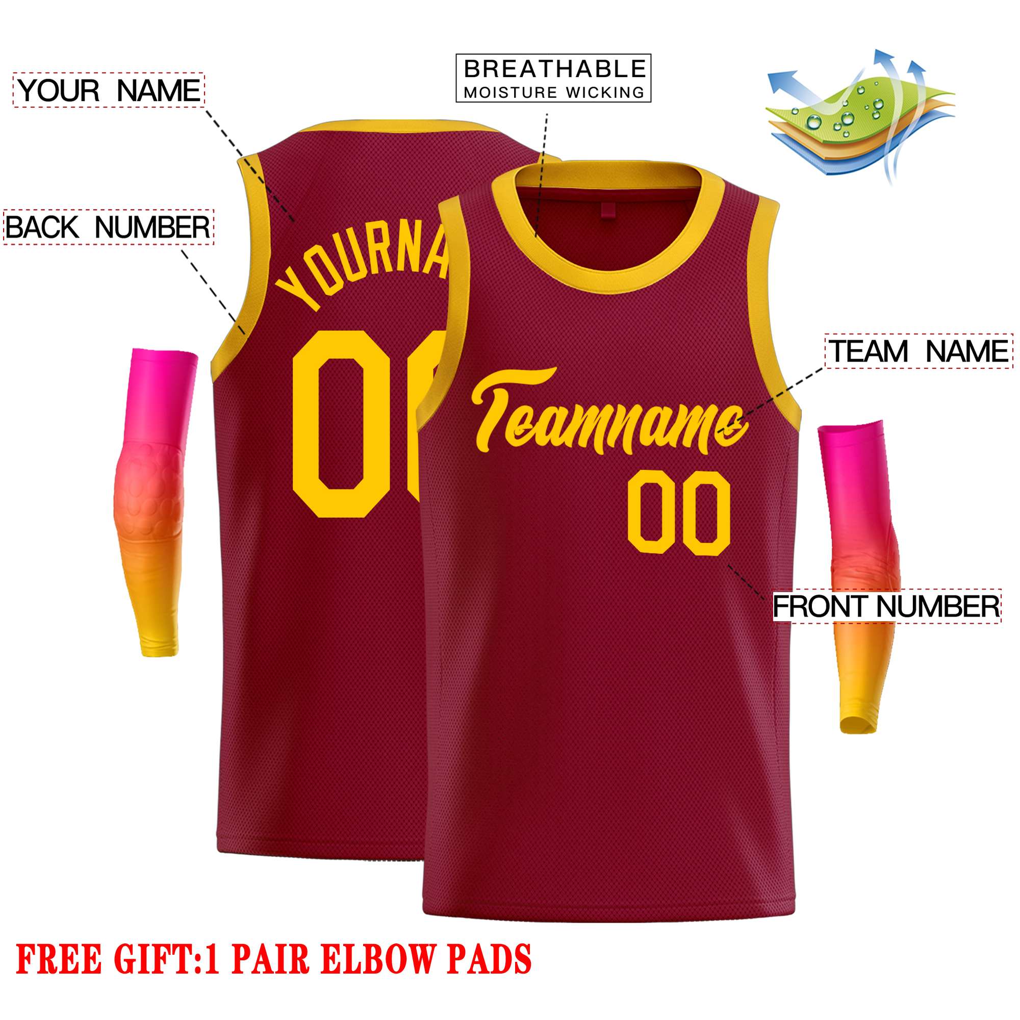 Custom Crimson Yellow Classic Tops Casual Basketball Jersey