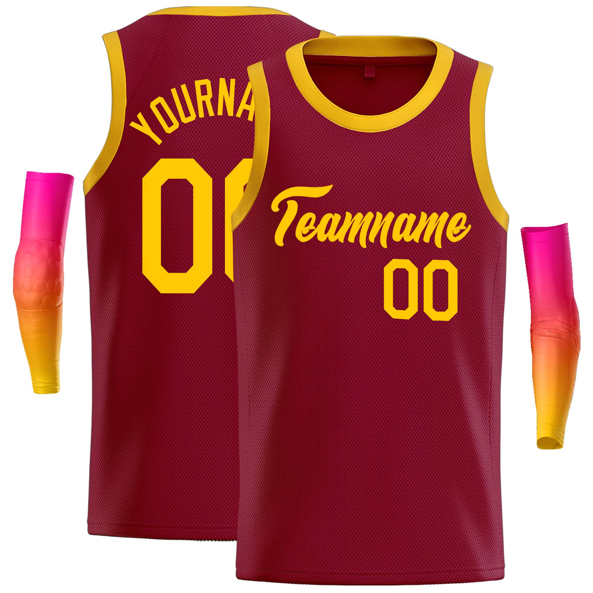 Custom Crimson Yellow Classic Tops Casual Basketball Jersey