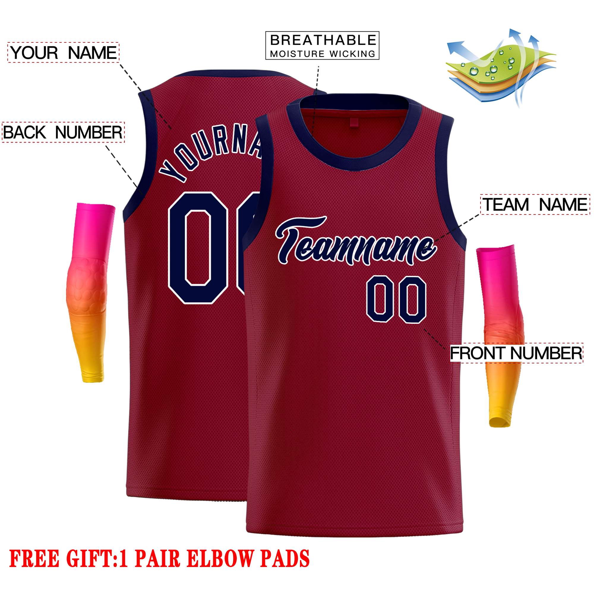 Custom Crimson Navy-White Classic Tops Casual Basketball Jersey