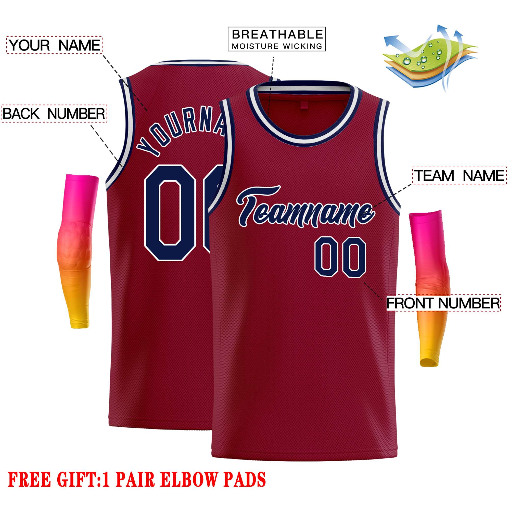 Custom Crimson Navy-White Classic Tops Casual Basketball Jersey