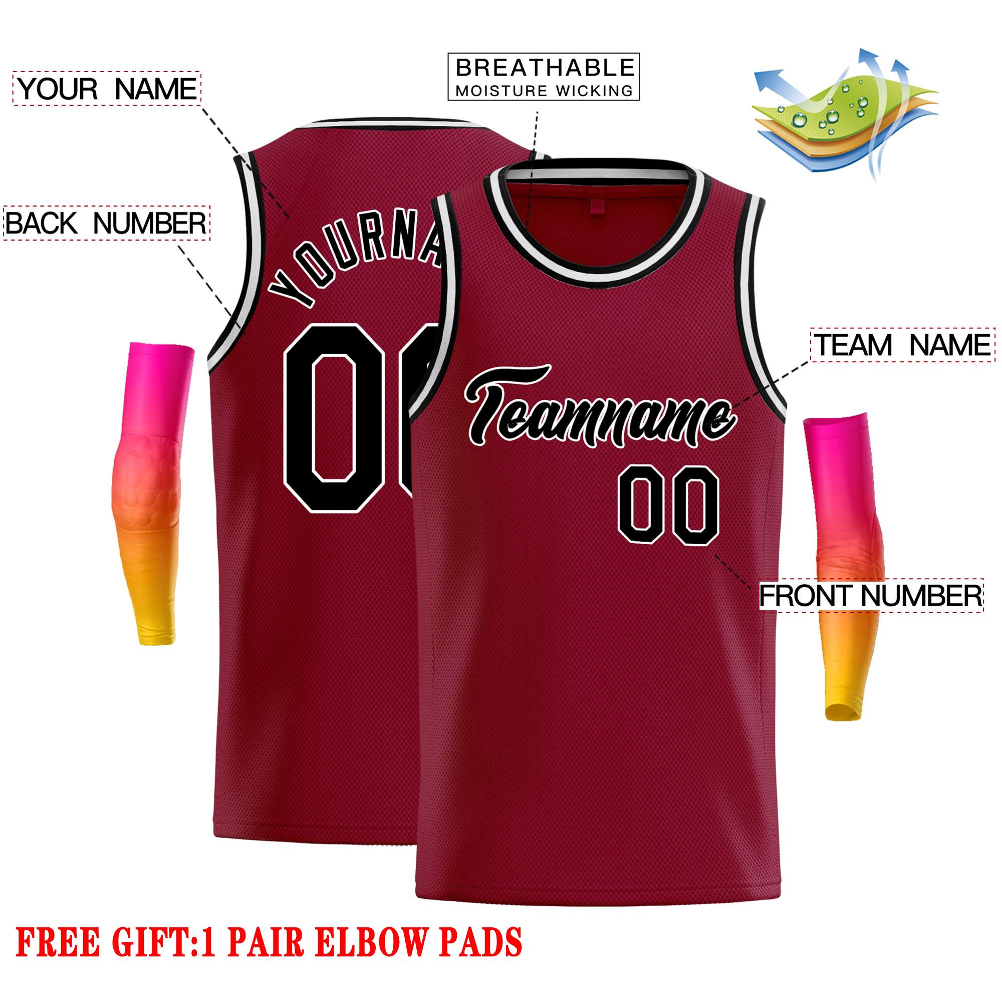 Custom Crimson Black-White Classic Tops Casual Basketball Jersey