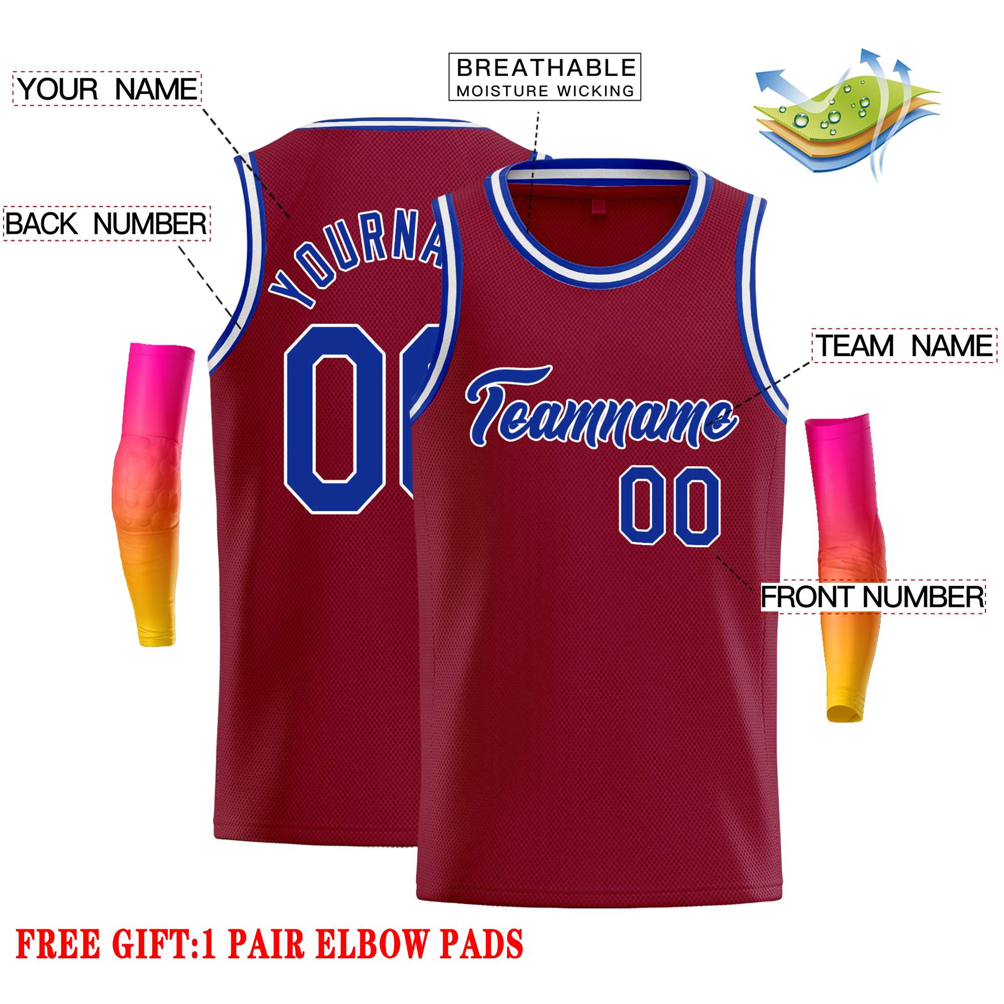 Custom Crimson Royal-White Classic Tops Casual Basketball Jersey