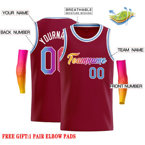 Custom Crimson Yellow-White Classic Tops Casual Basketball Jersey