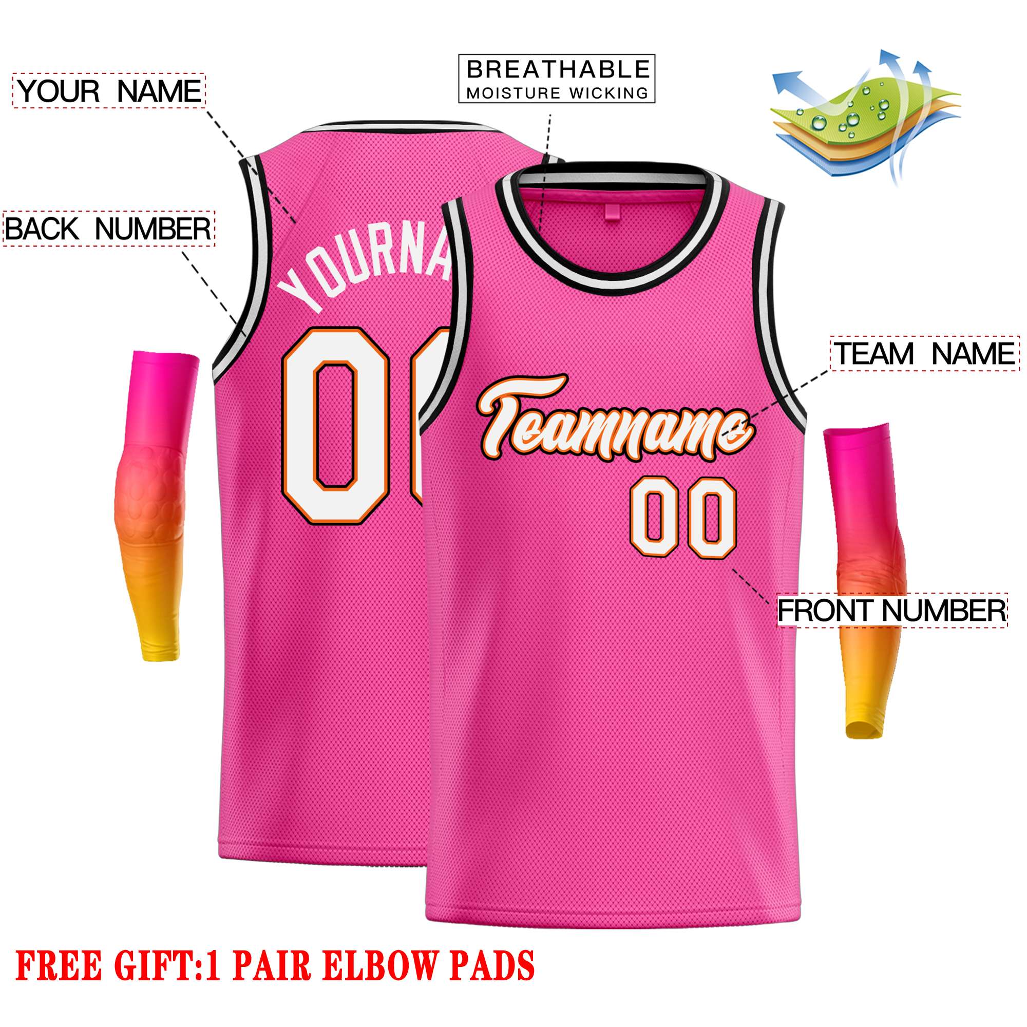 Custom Pink White-Orange Classic Tops Casual Basketball Jersey