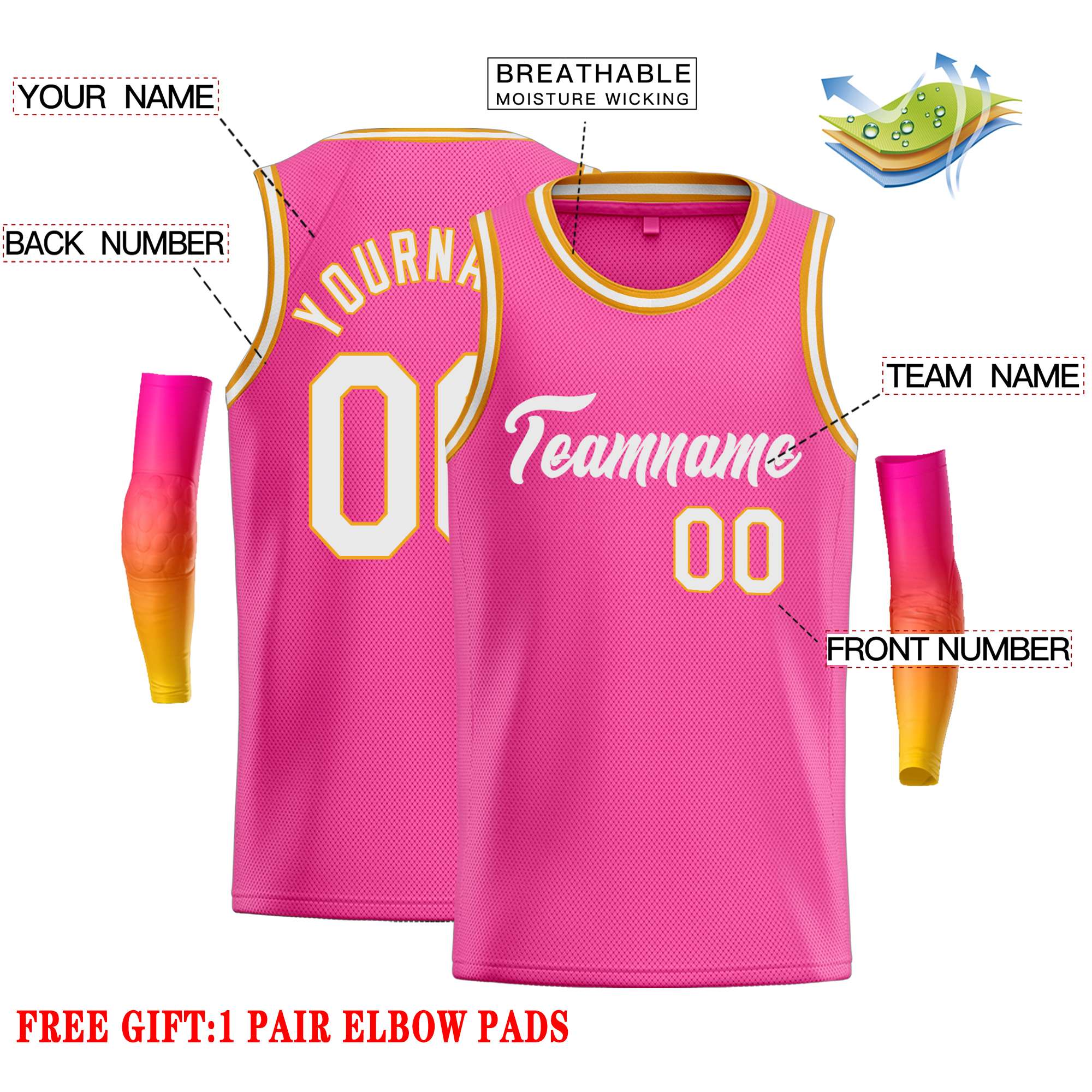 Custom Pink White Classic Tops Casual Basketball Jersey