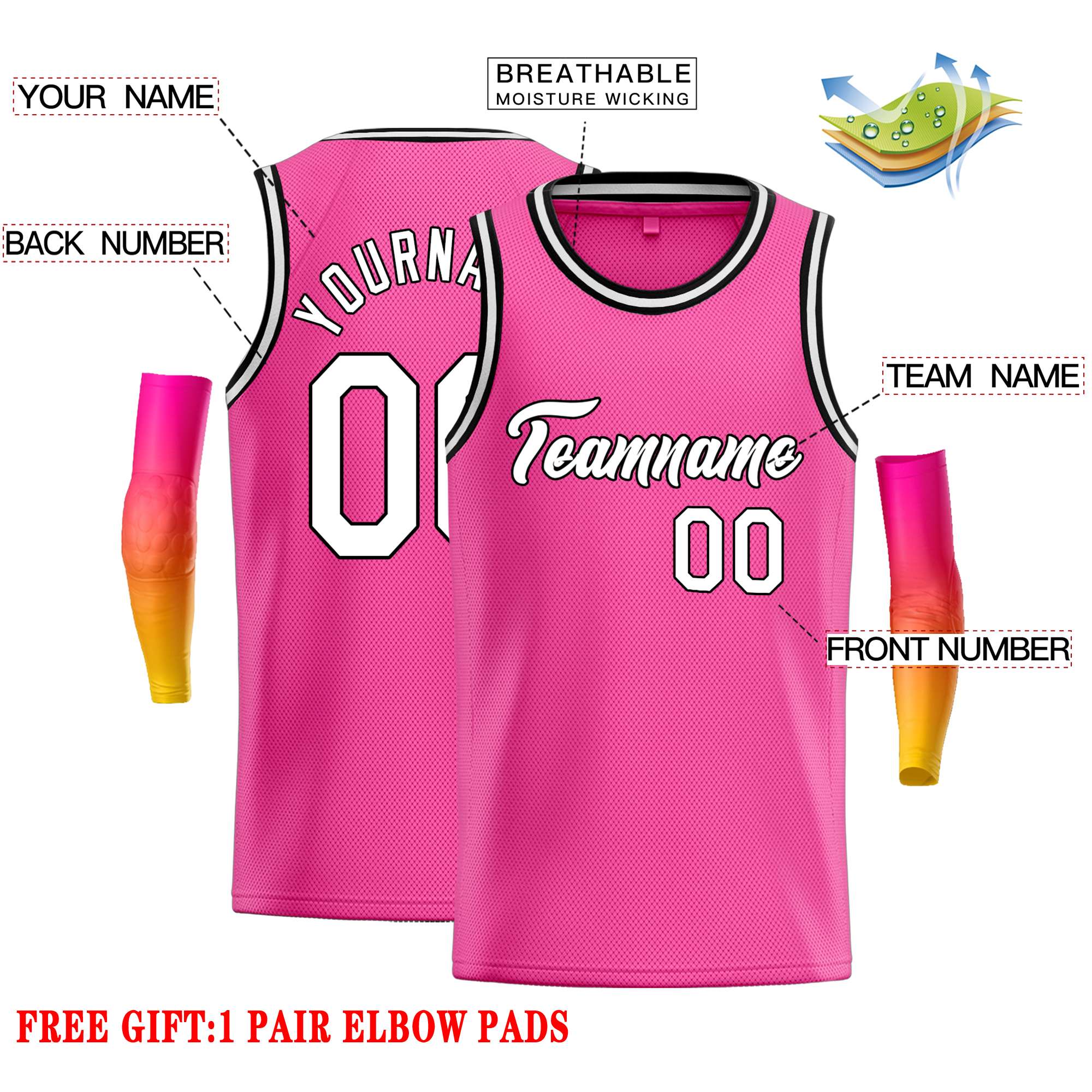 Custom Pink White-Black Classic Tops Casual Basketball Jersey