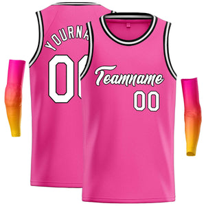 Maillot de basket-ball décontracté, haut classique rose blanc-noir personnalisé