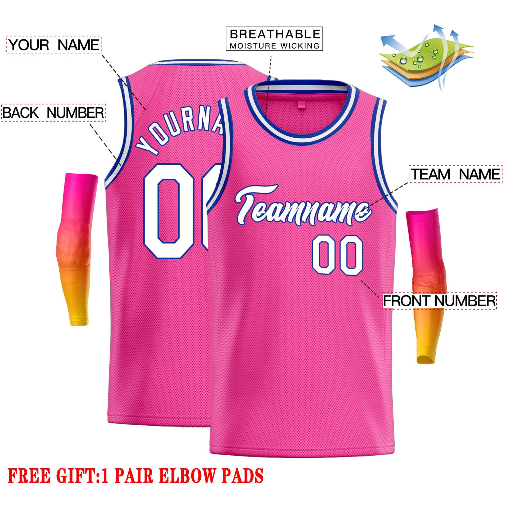 Custom Pink White-Royal Classic Tops Casual Basketball Jersey