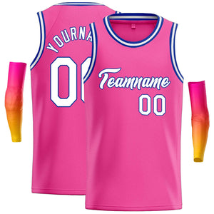 Maillot de basket-ball décontracté, haut classique rose blanc-Royal personnalisé